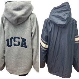 Reversible USA Olympic Mens LT Large Tall Full Zip Hooded Windbreaker Jacket